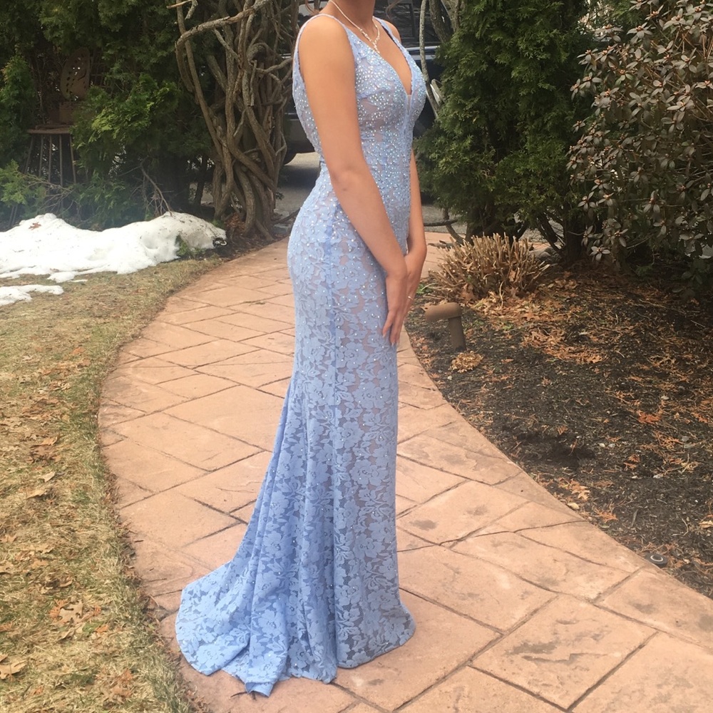 sparkly lace light blue prom dress - Picture 4 of 5